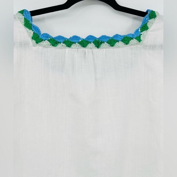 🆕 NWT Talbots Crochet Trim Linen Top Blouse Square Neck Bow Tie Sleeve Medium - Picture 10 of 16